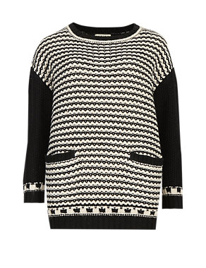 Monochrome Striped Oversized Jumper with Wool Image 2 of 4