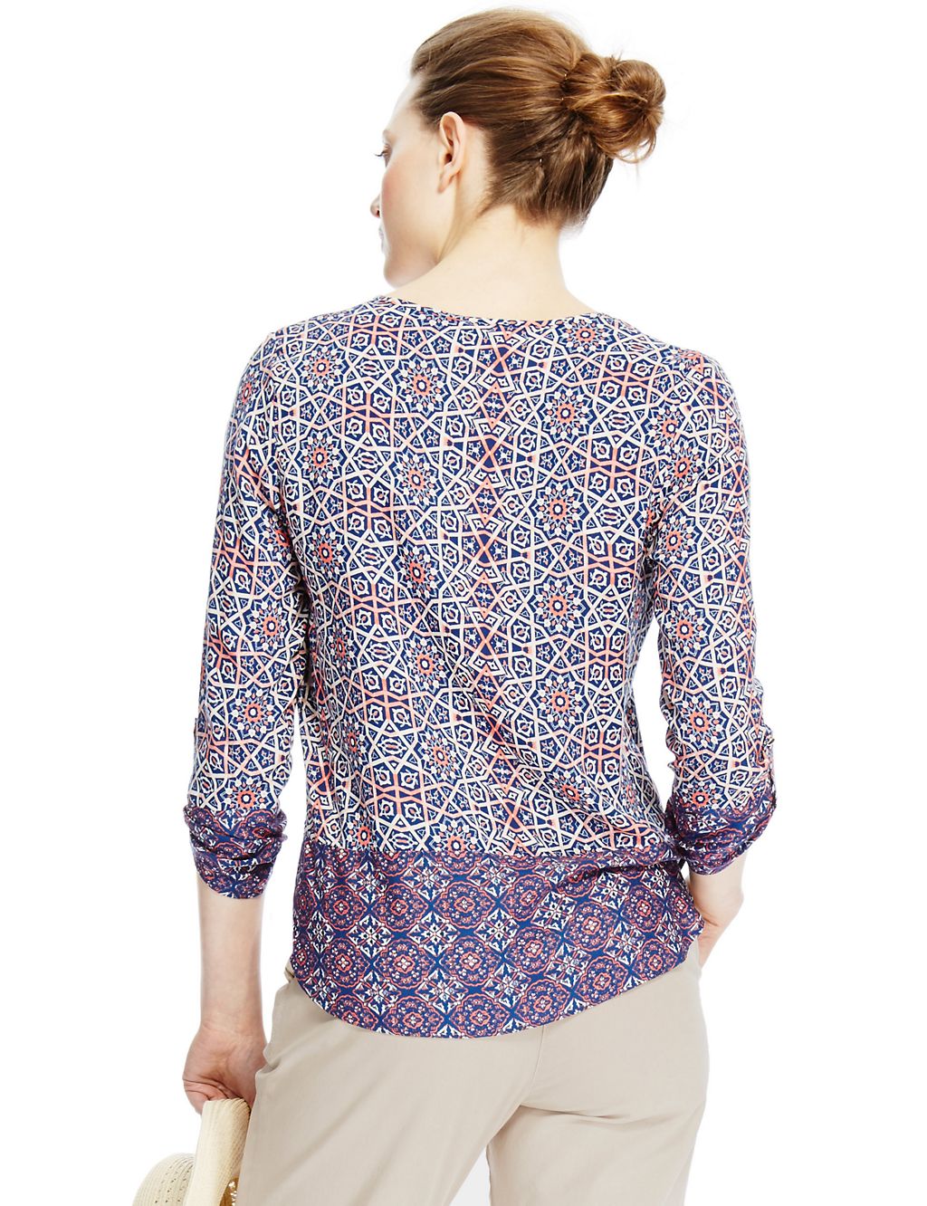 Mosaic Print Roll Up Sleeve Blouse 4 of 5