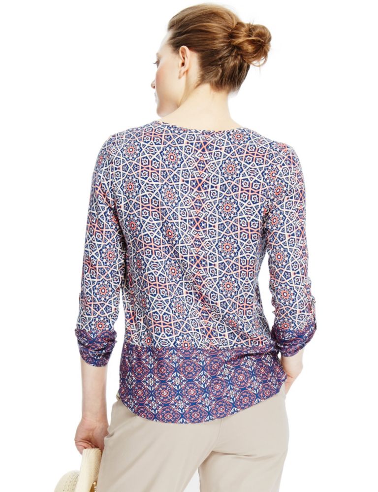 Mosaic Print Roll Up Sleeve Blouse 4 of 5