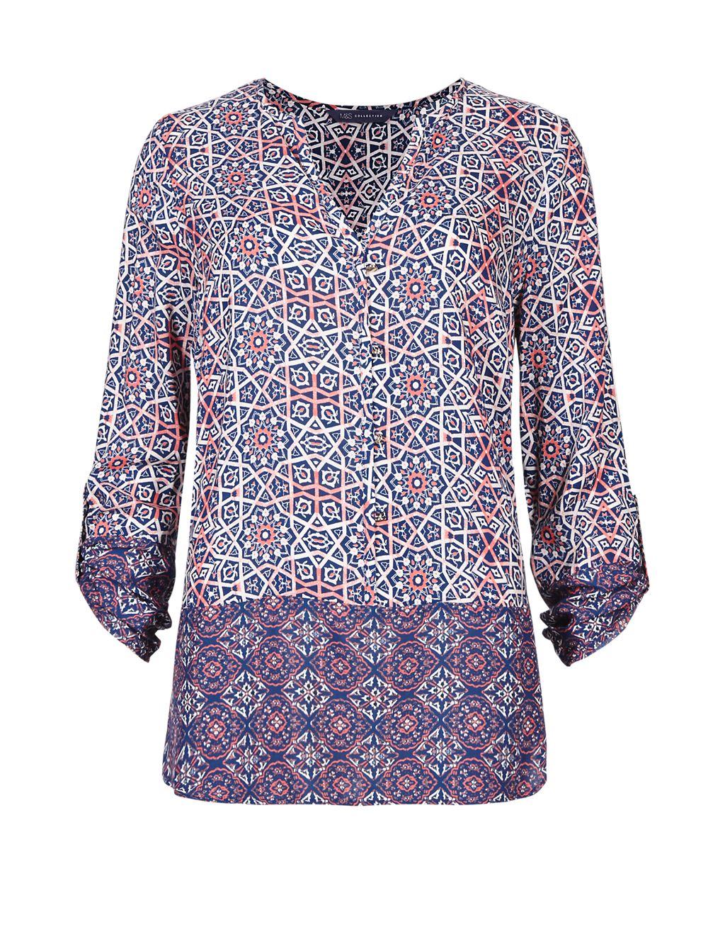Mosaic Print Roll Up Sleeve Blouse 1 of 5