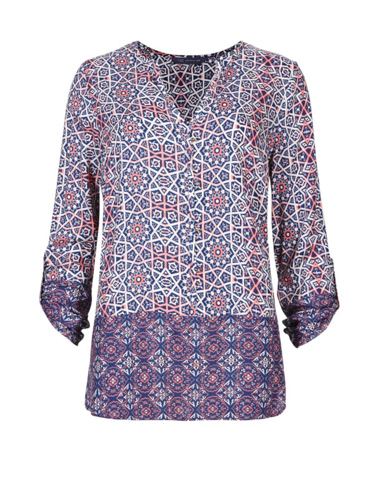Mosaic Print Roll Up Sleeve Blouse 3 of 5