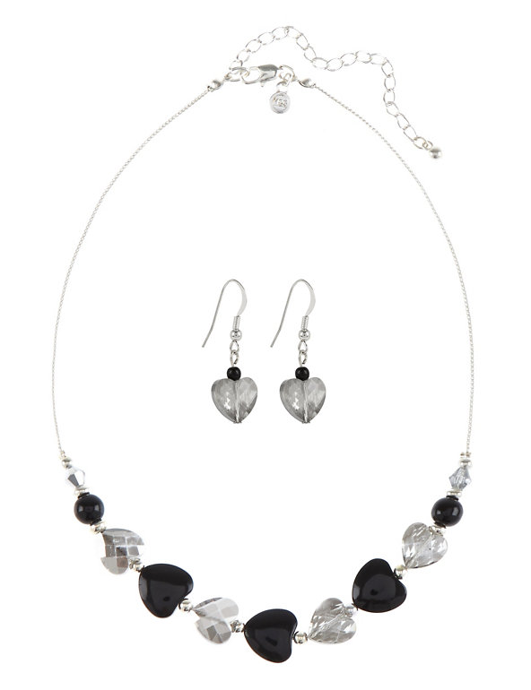 Multi-Faceted Bead Heart Necklace & Earrings Set Image 1 of 1