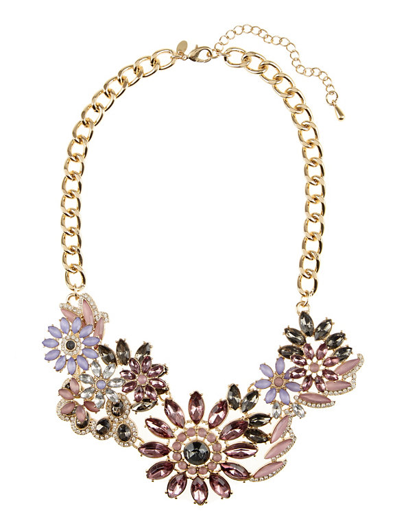 Multi-Faceted Floral Embellished Necklace Image 1 of 1