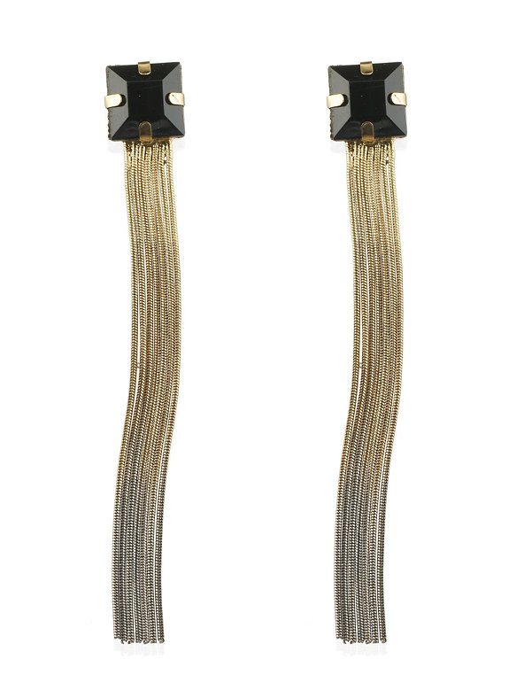 Multi-Faceted Square Bead & Tassel Drop Earrings Image 1 of 2