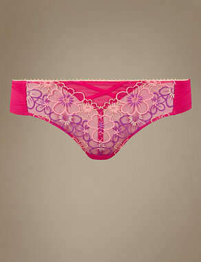 Multi Floral Embroidered Brazilian Knickers Image 2 of 4
