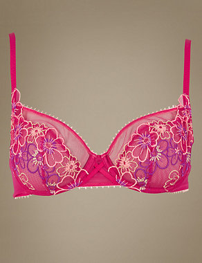 Multi Floral Embroidered Non-Padded Balcony Bra A-E Image 2 of 4