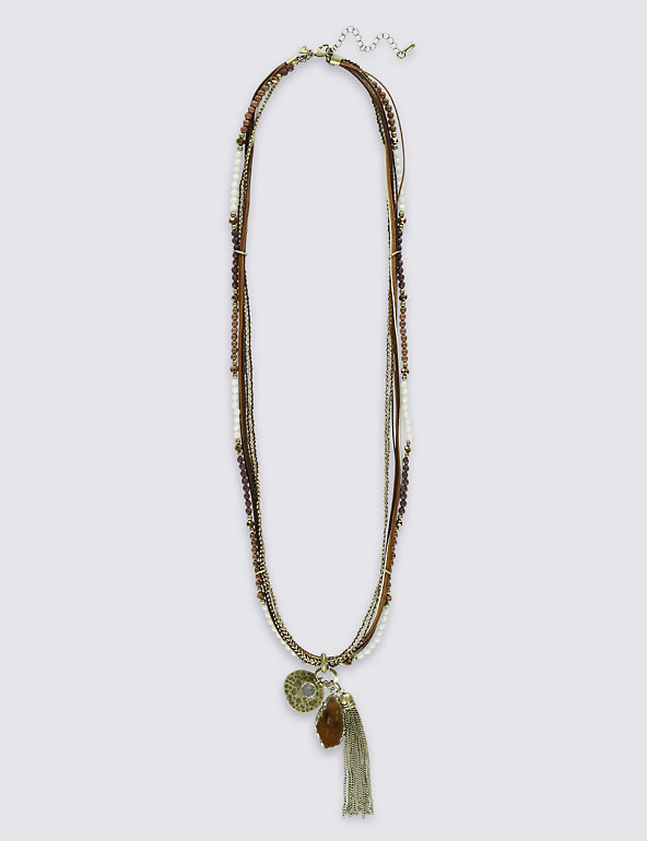Multi-Row Agate & Tassel Charm Necklace Image 1 of 1