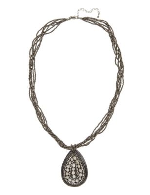 Multi-Row Beaded Teardrop Pendant Necklace Image 1 of 1