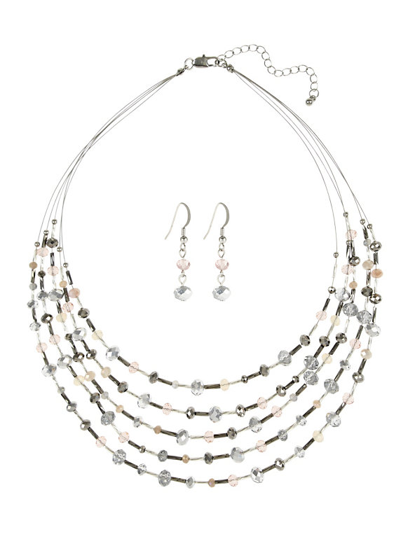 Multi-Row Floating Bugle Bead Necklace & Earrings Set Image 1 of 2
