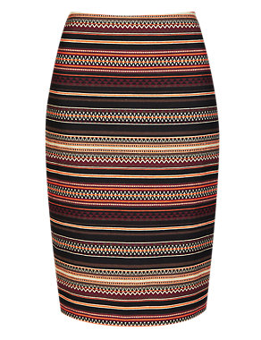 Multi-Striped Jacquard Knee Length Pencil Skirt Image 2 of 4