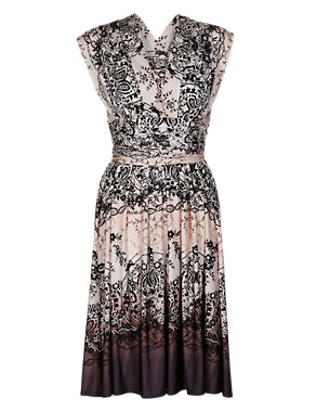 Multiway Lace Print Ombre Skater Dress Image 2 of 9