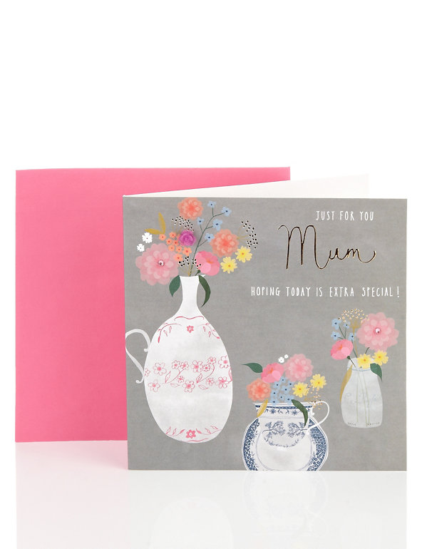Mum Teacups & Flowers Birthday Card Image 1 of 2