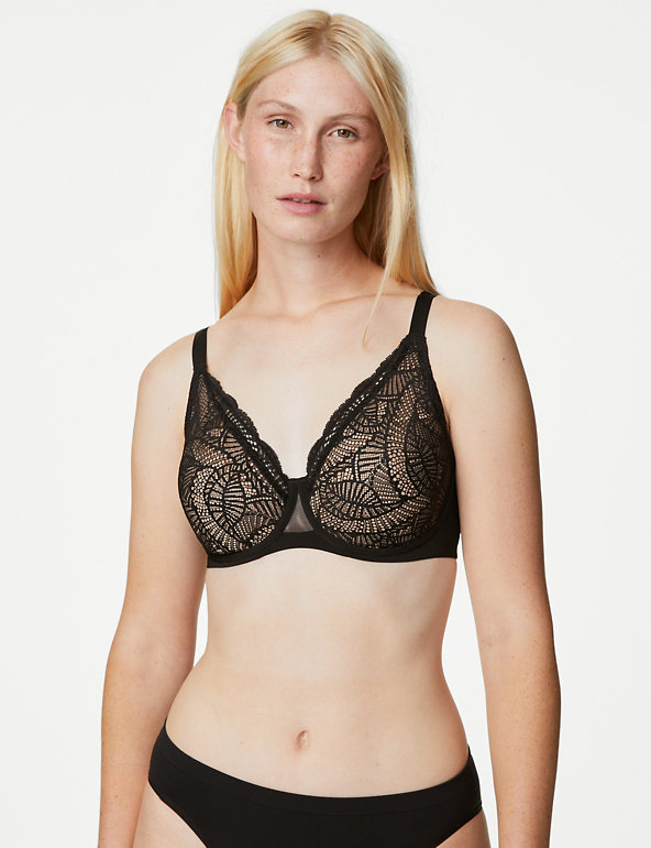 Brand New Marks And Spencer Black All Over Lace Underwired Full Cup Bra M&S 