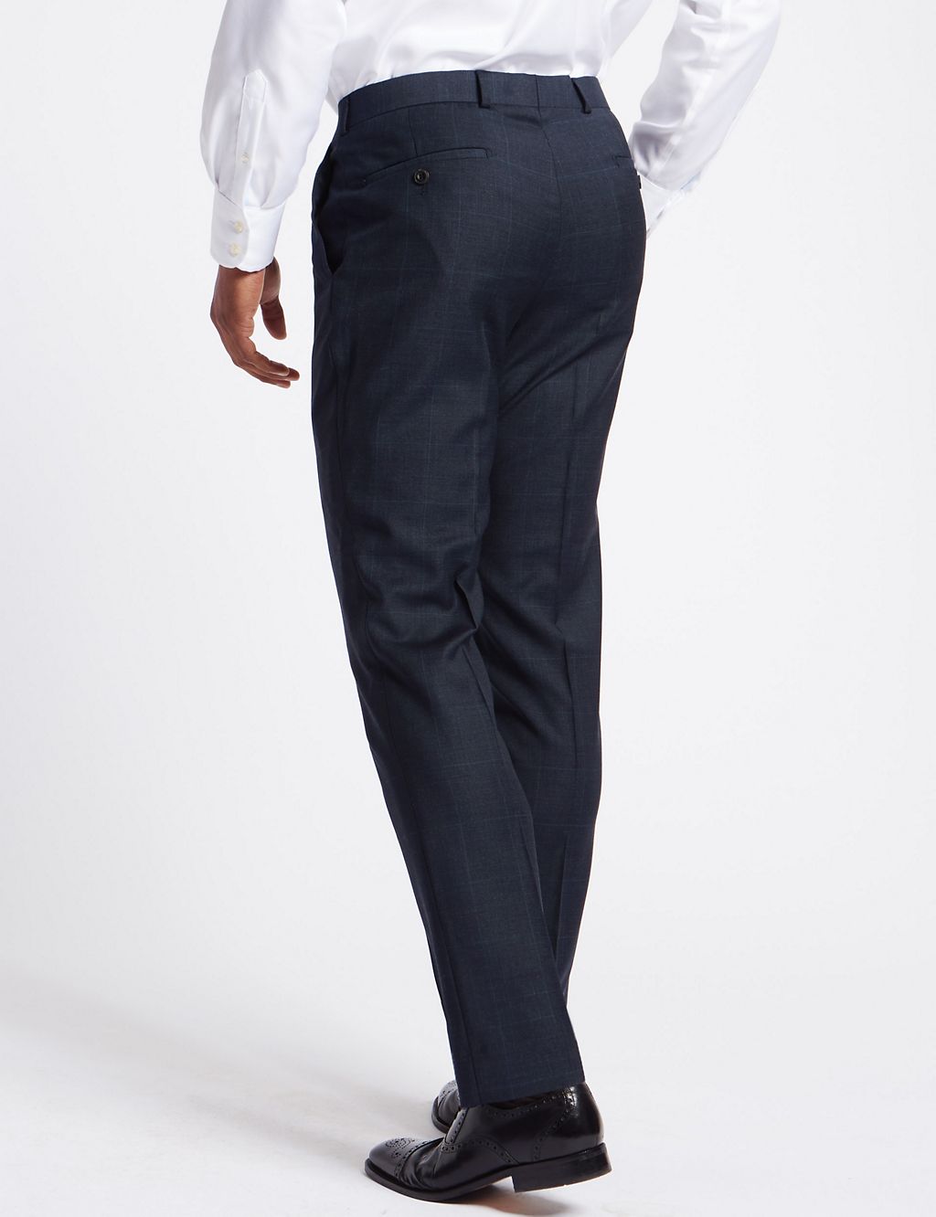 Navy Checked Slim Fit Wool Trousers 4 of 6