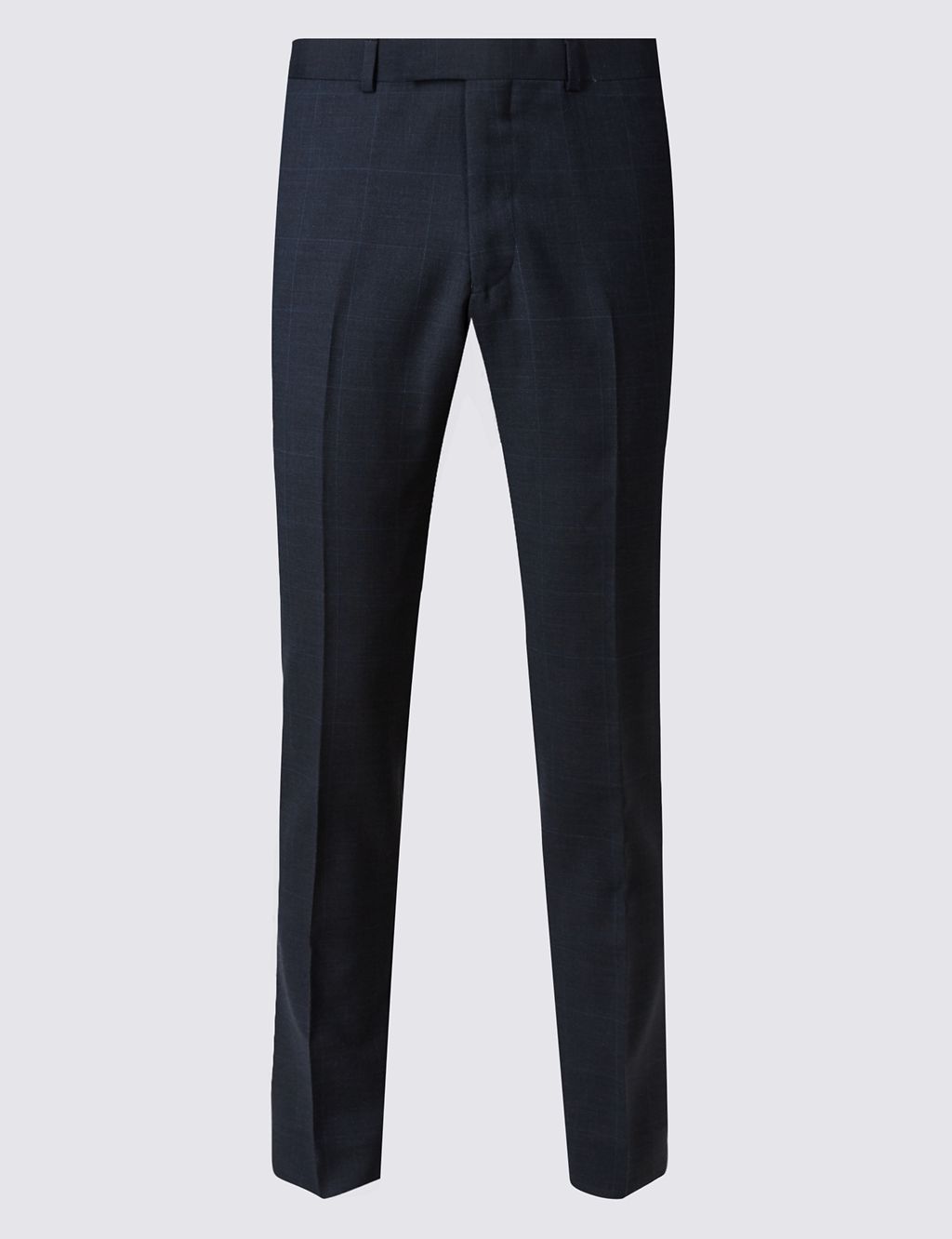Navy Checked Slim Fit Wool Trousers 1 of 6