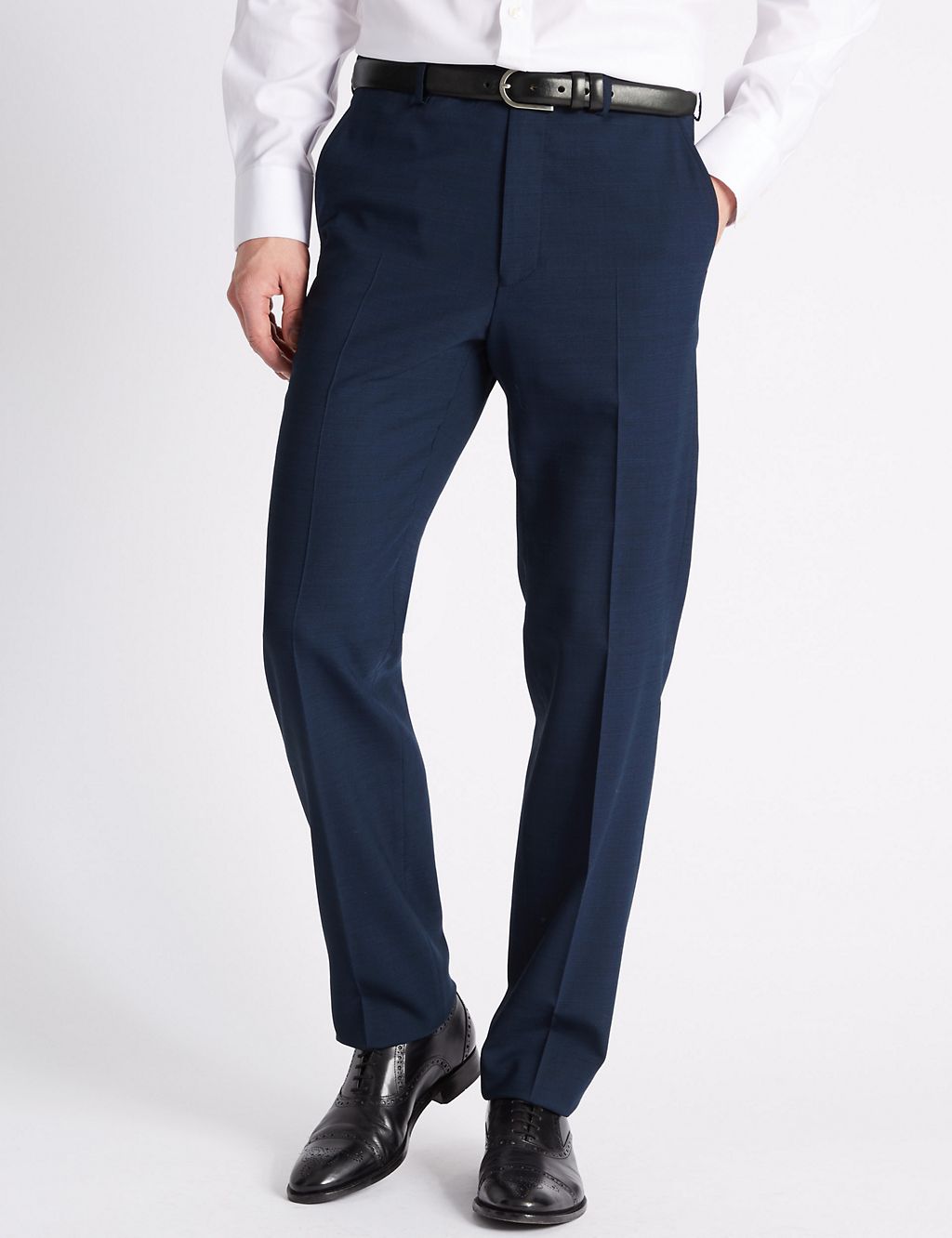 Navy Checked Tailored Fit Trousers 2 of 5