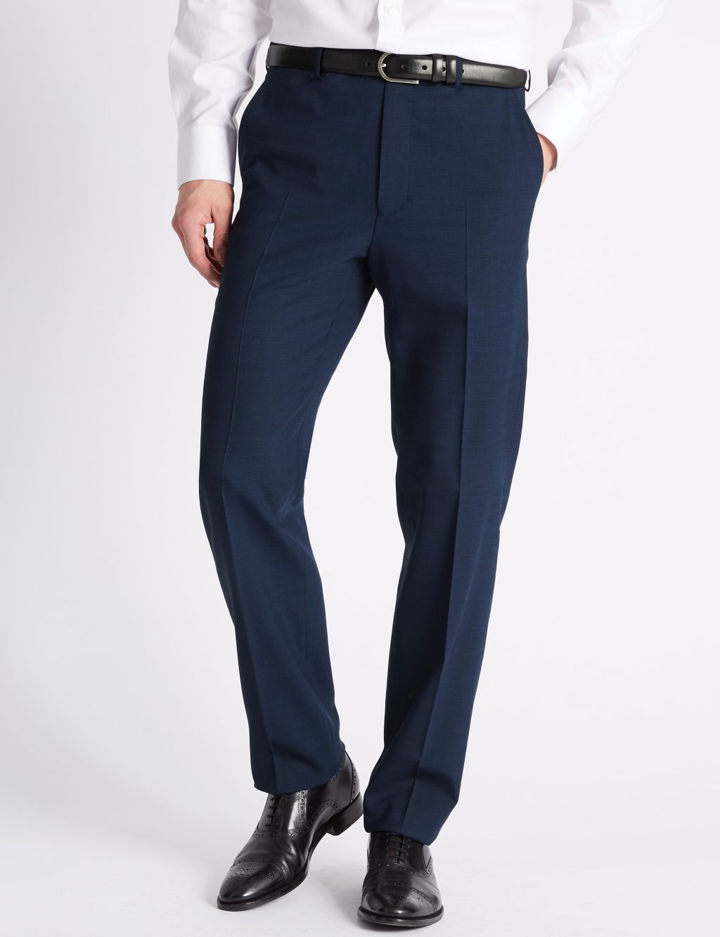 Navy Checked Tailored Fit Trousers 2 of 5