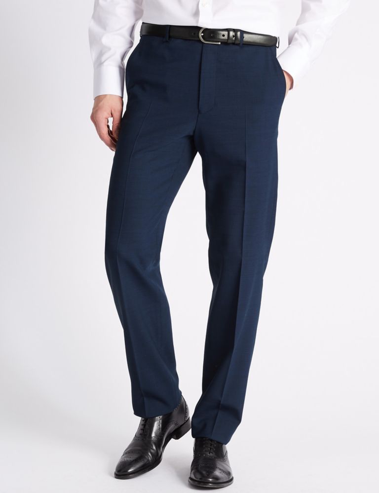 Navy Checked Tailored Fit Trousers 3 of 5