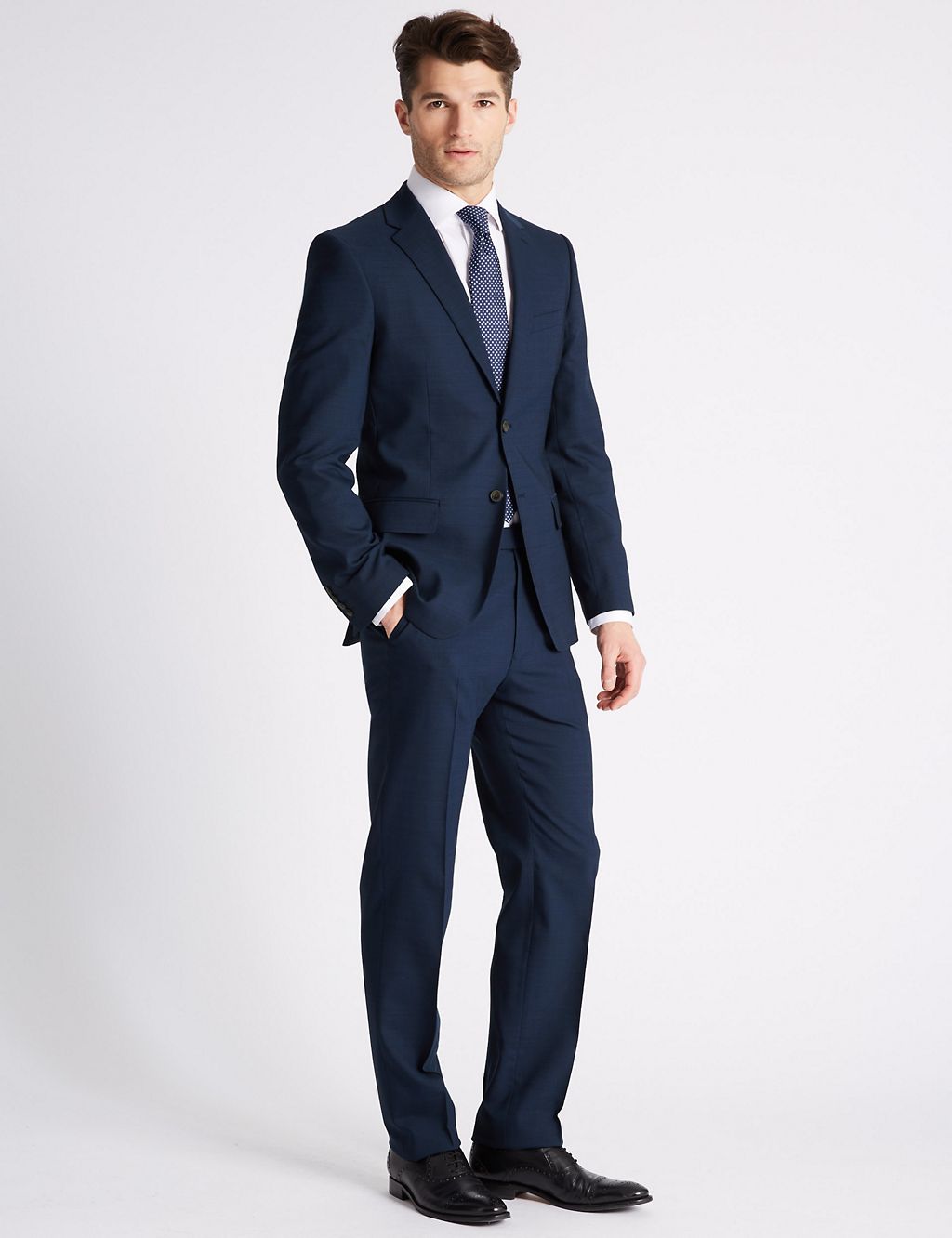 Navy Checked Tailored Fit Trousers 5 of 5