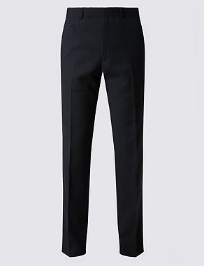 Navy Checked Tailored Fit Wool Trousers Image 2 of 5
