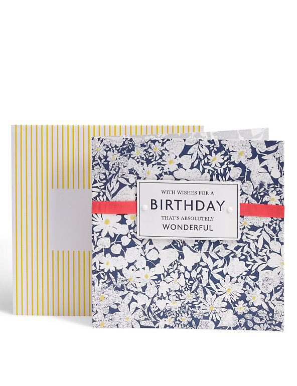 Navy Floral Print Birthday Card Image 1 of 2