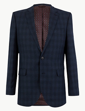 Navy Regular Fit Checked Jacket Image 2 of 8