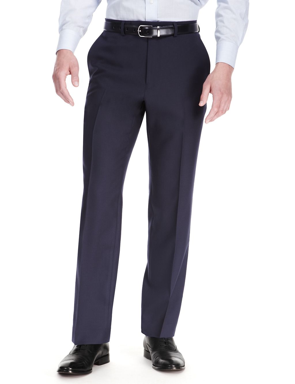 Navy Regular Fit Flat Front Trousers 3 of 7