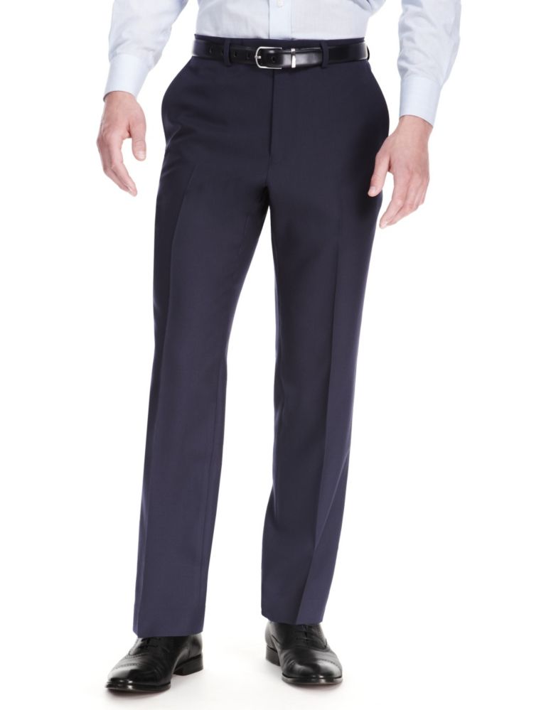 Navy Regular Fit Flat Front Trousers 1 of 7