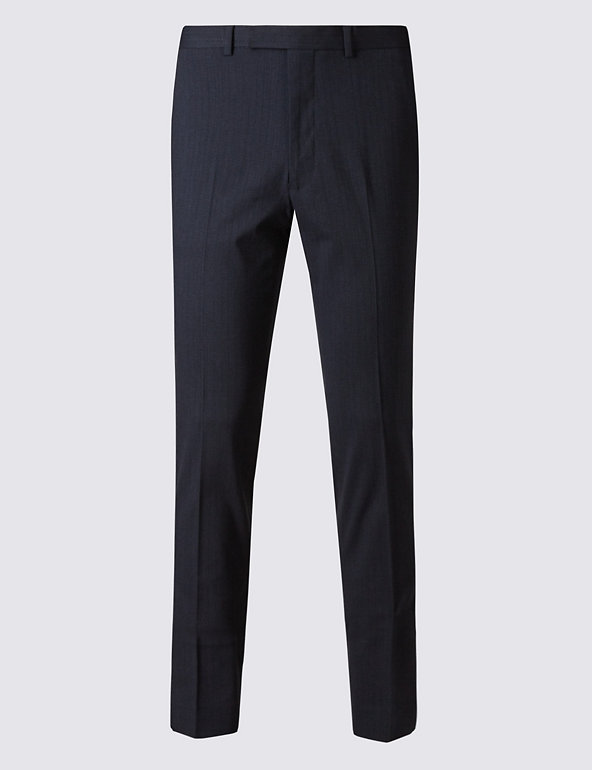 Navy Striped Modern Slim Fit Trousers Image 1 of 2