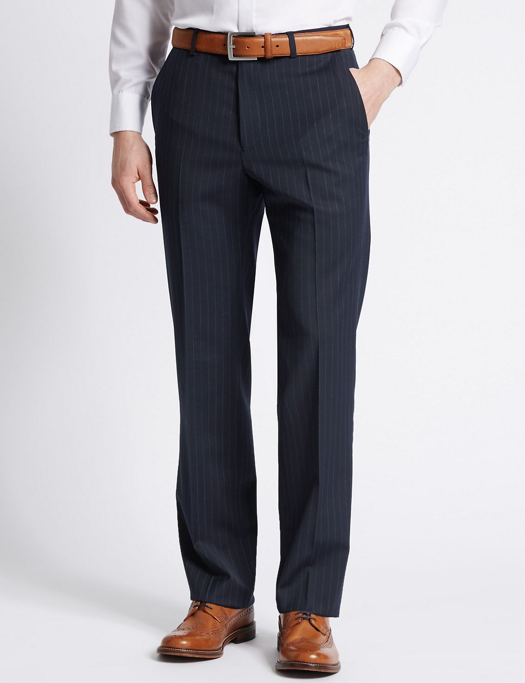 Navy Striped Modern Slim Fit Trousers 3 of 5