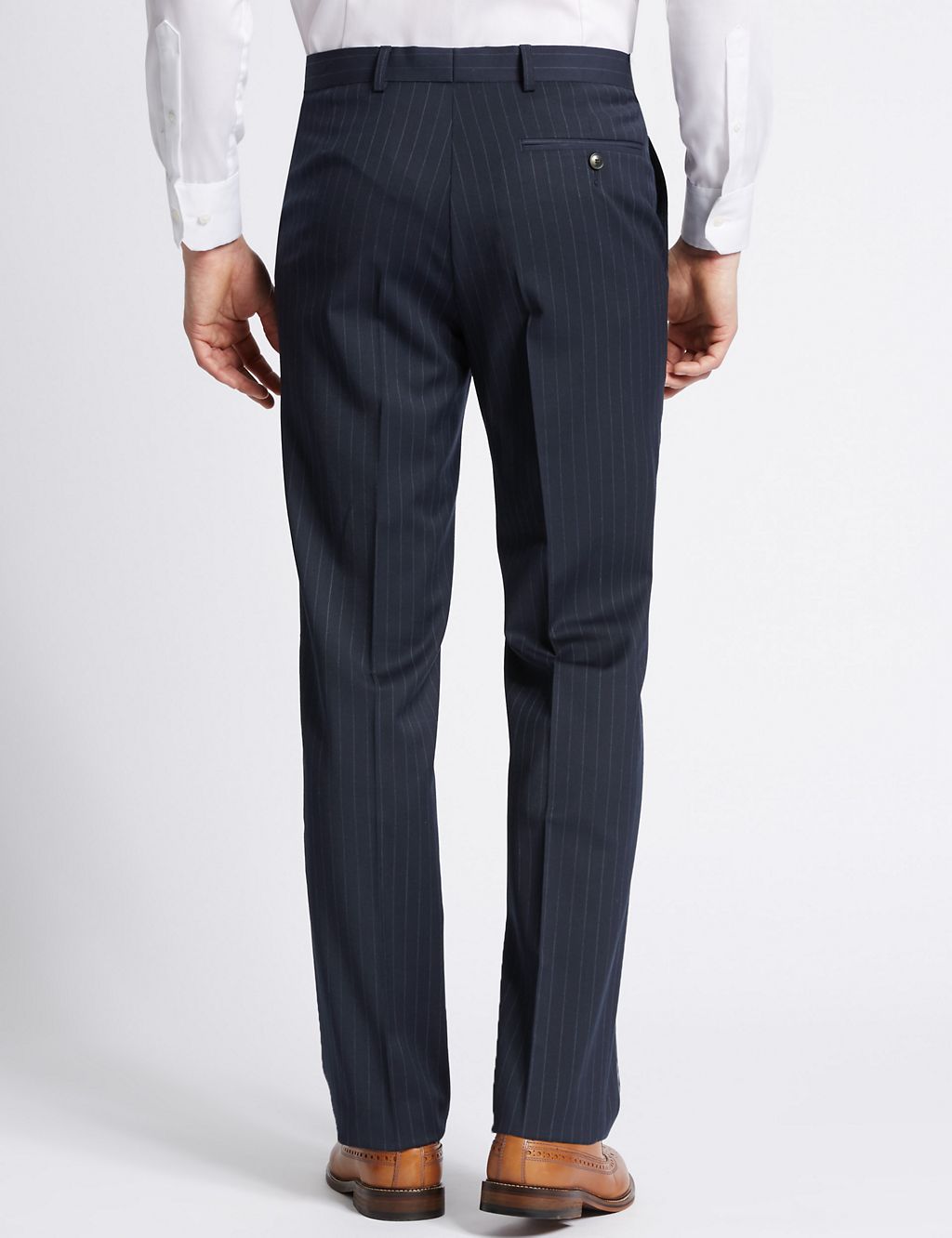 Navy Striped Modern Slim Fit Trousers 2 of 5