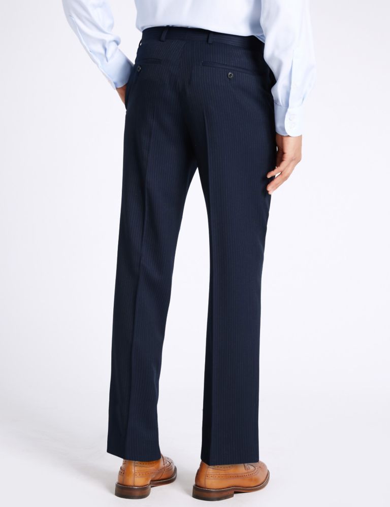Navy Striped Regular Fit Wool Trousers 3 of 5