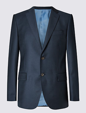 Navy Striped Tailored Fit Wool Jacket Image 2 of 7
