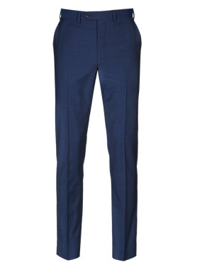 Navy Tailored Fit Flat Front Trousers Image 2 of 4