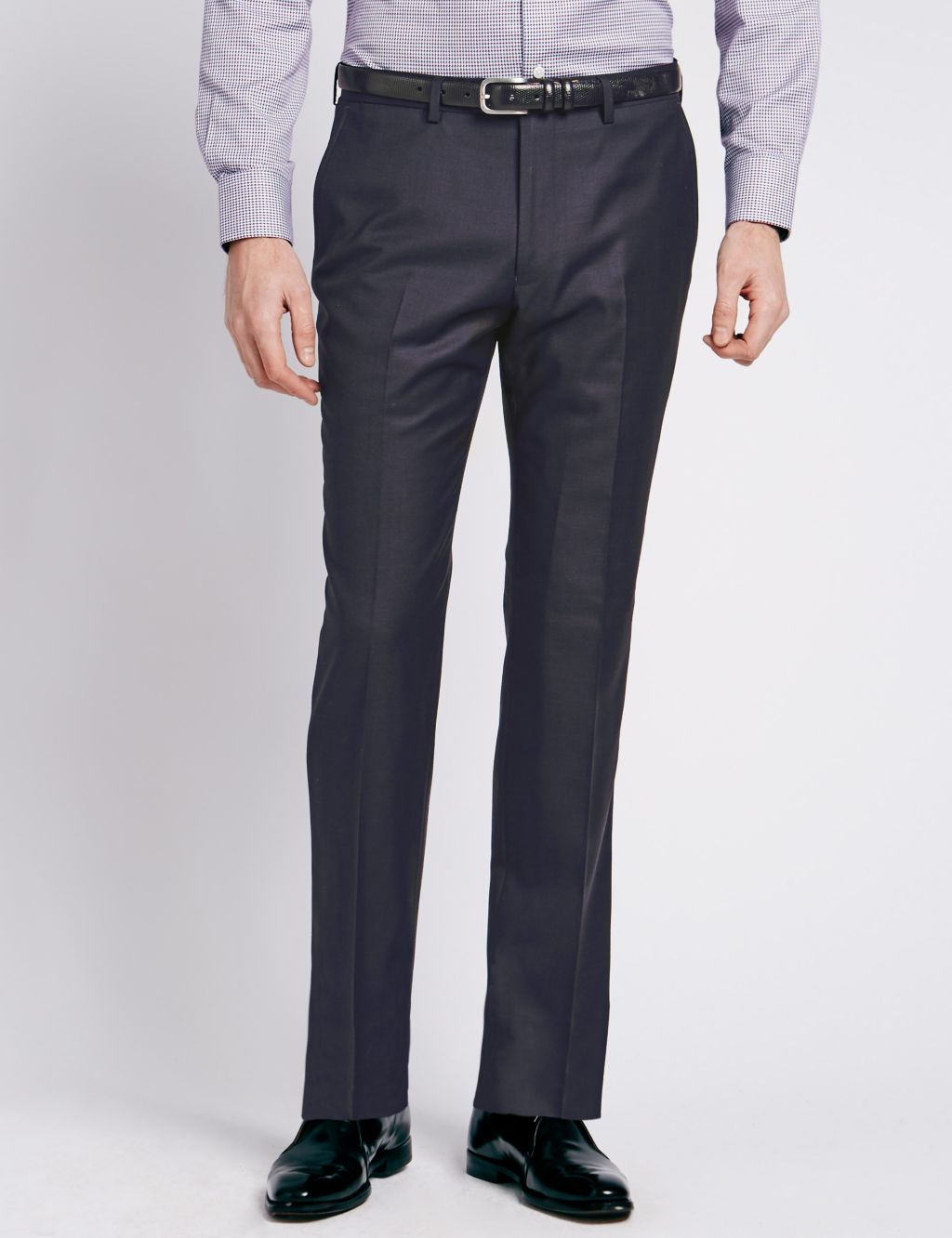 Navy Tailored Fit Flat Front Trousers | Collezione | M&S