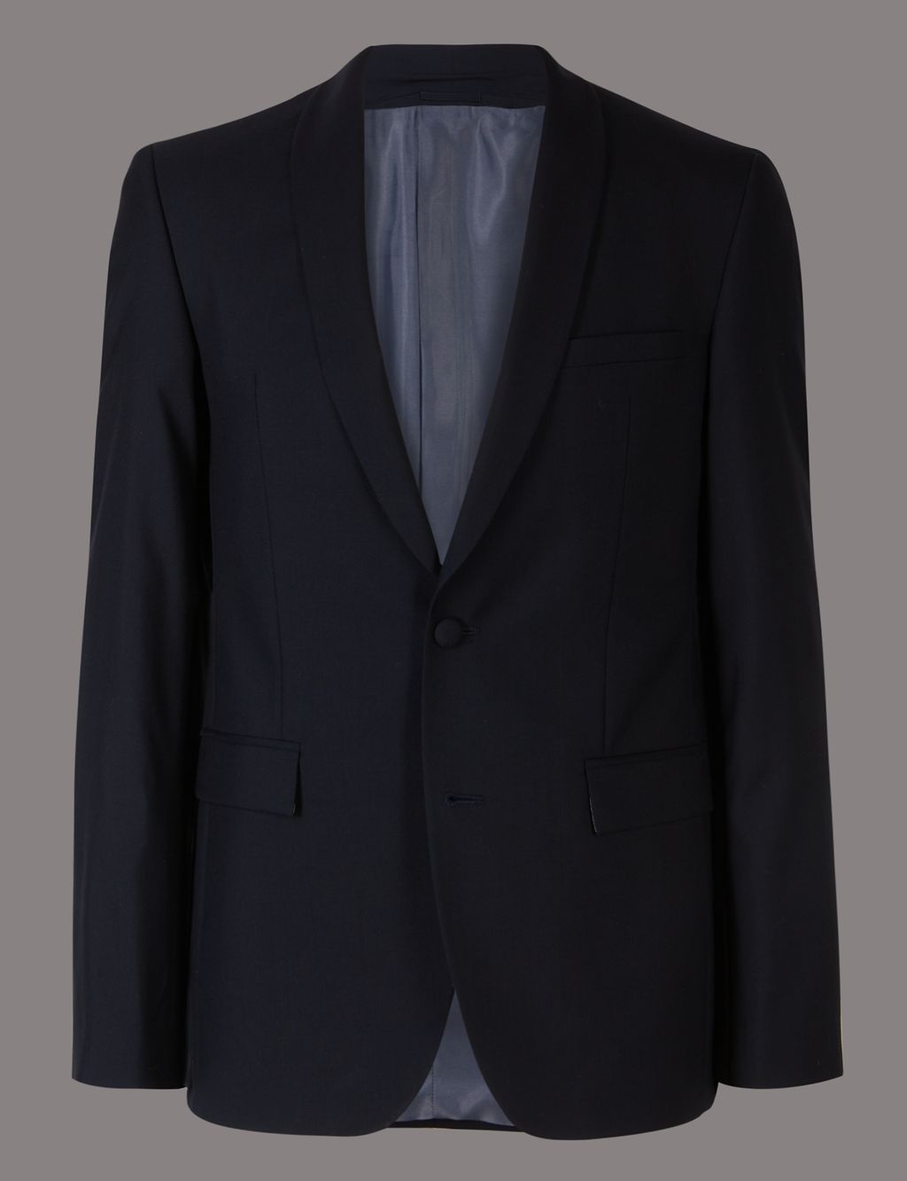 Navy Tailored Fit Shawl Collar Wool Jacket 1 of 8