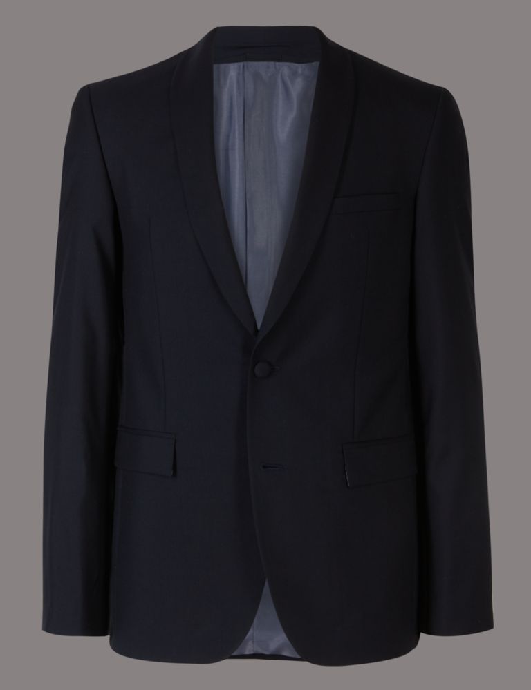 Navy Tailored Fit Shawl Collar Wool Jacket 2 of 8