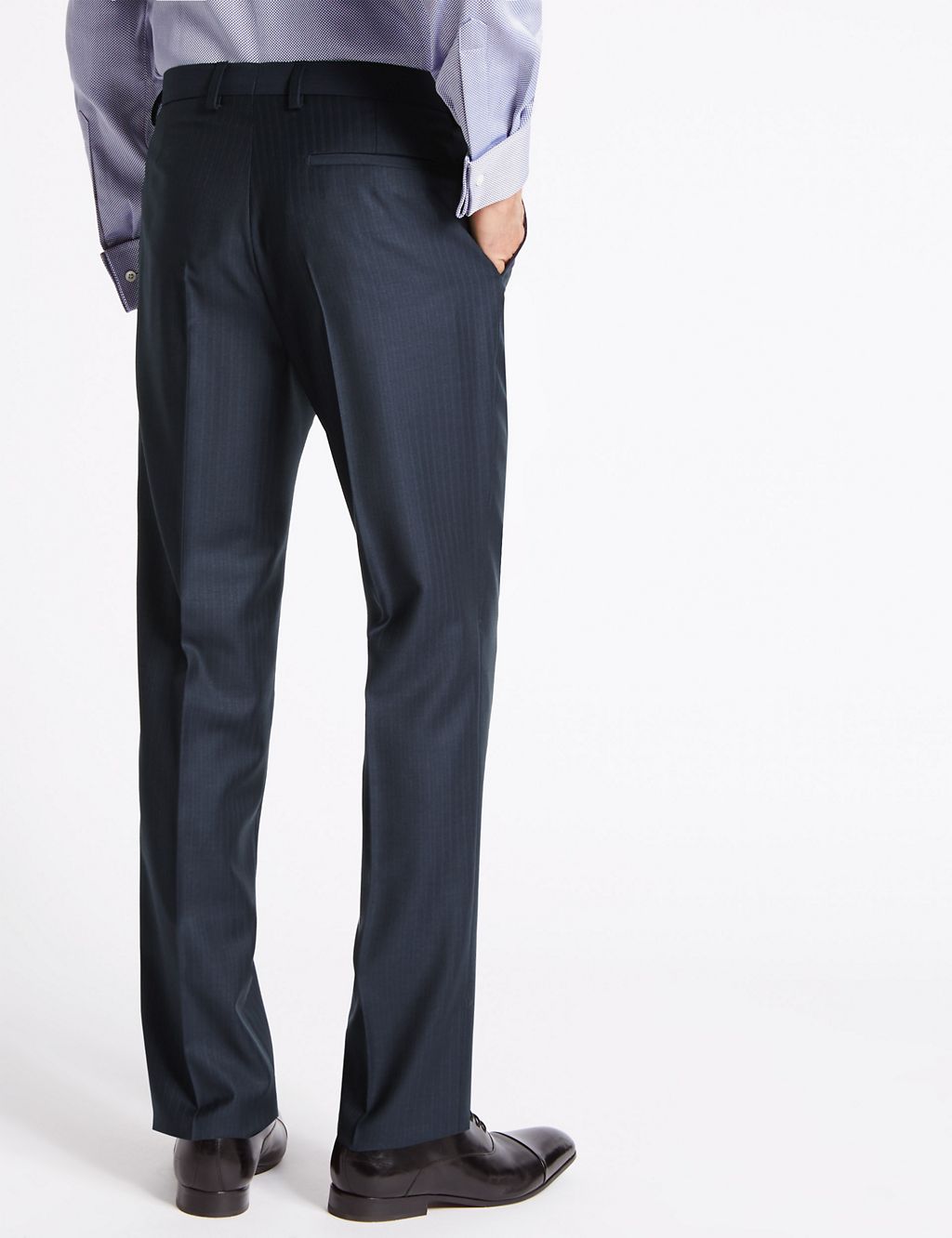 Navy Tailored Fit Wool Trousers 2 of 4
