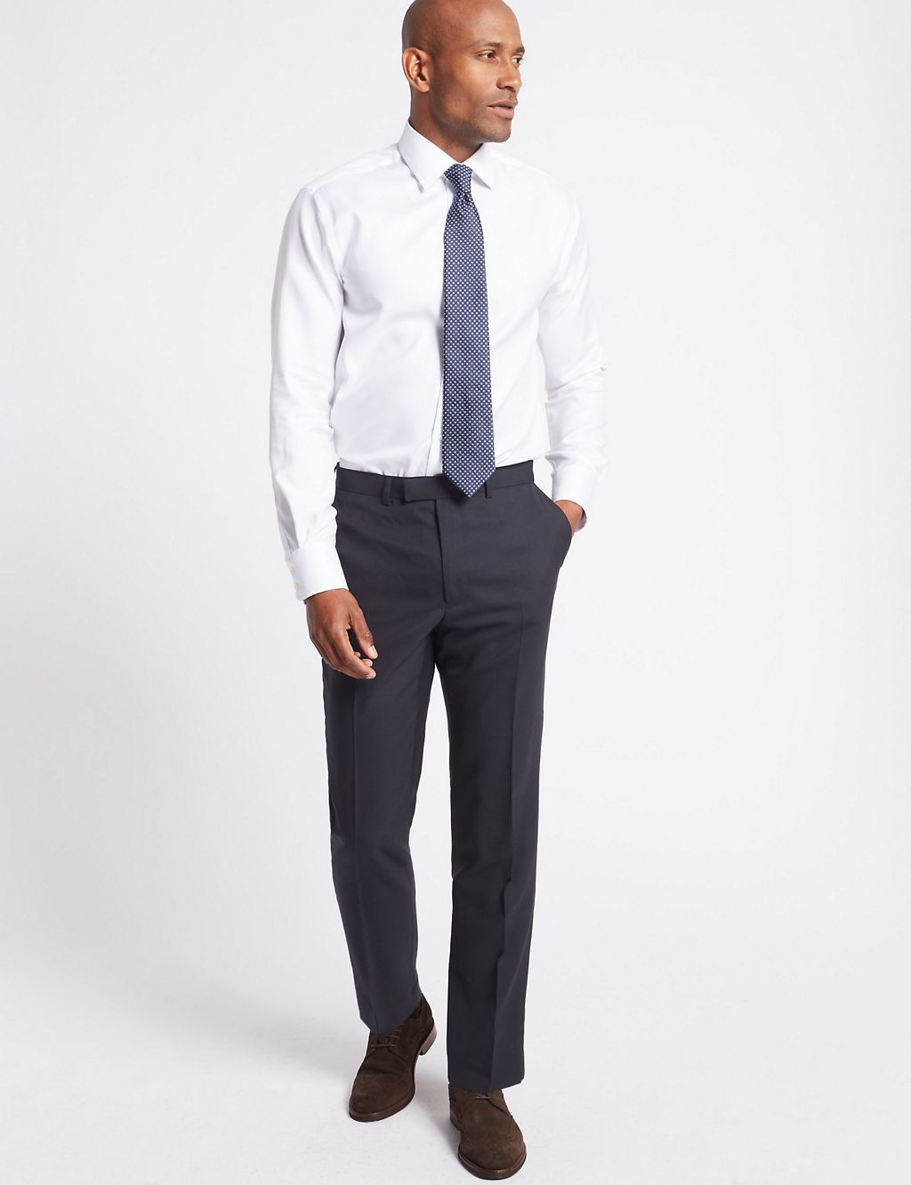 Navy Tailored Fit Wool Trousers 2 of 7
