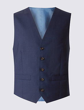 Navy Tailored Fit Wool Waistcoat Image 2 of 4