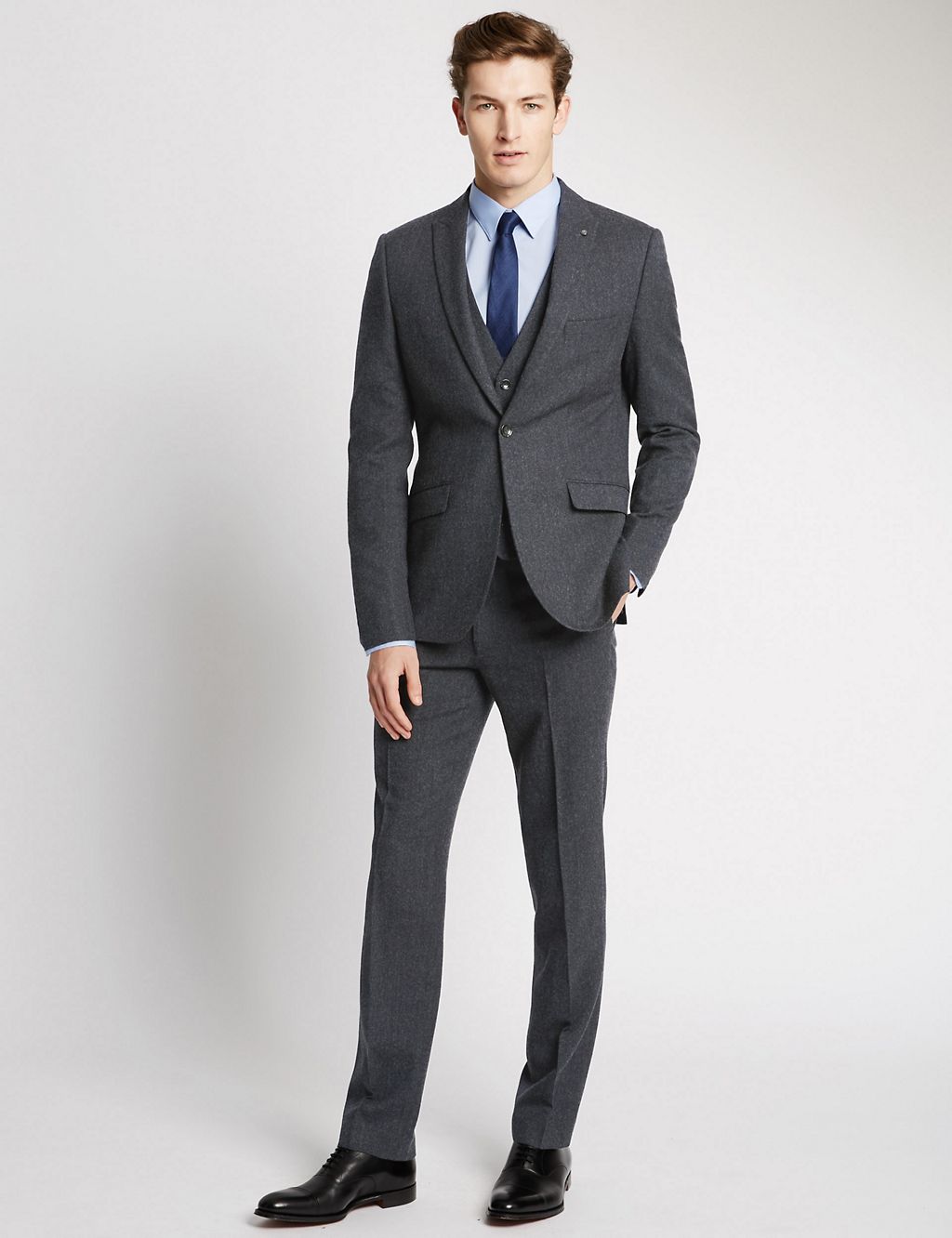 Navy Textured Modern Tailored Fit Jacket 3 of 8
