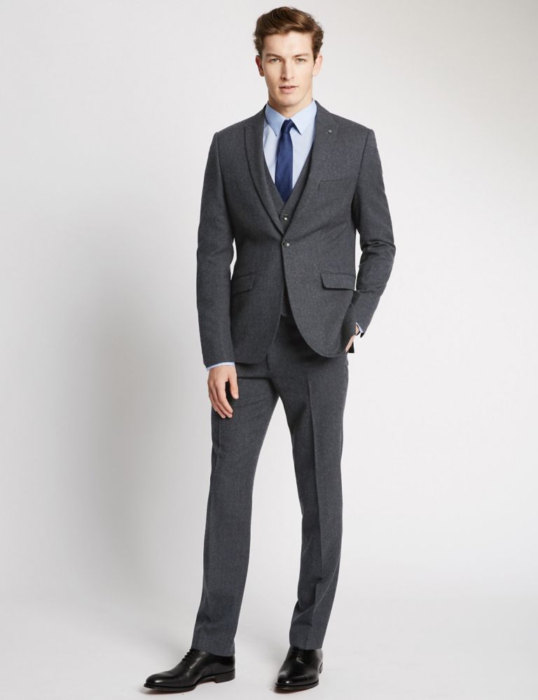Navy Textured Modern Tailored Fit Jacket 1 of 8