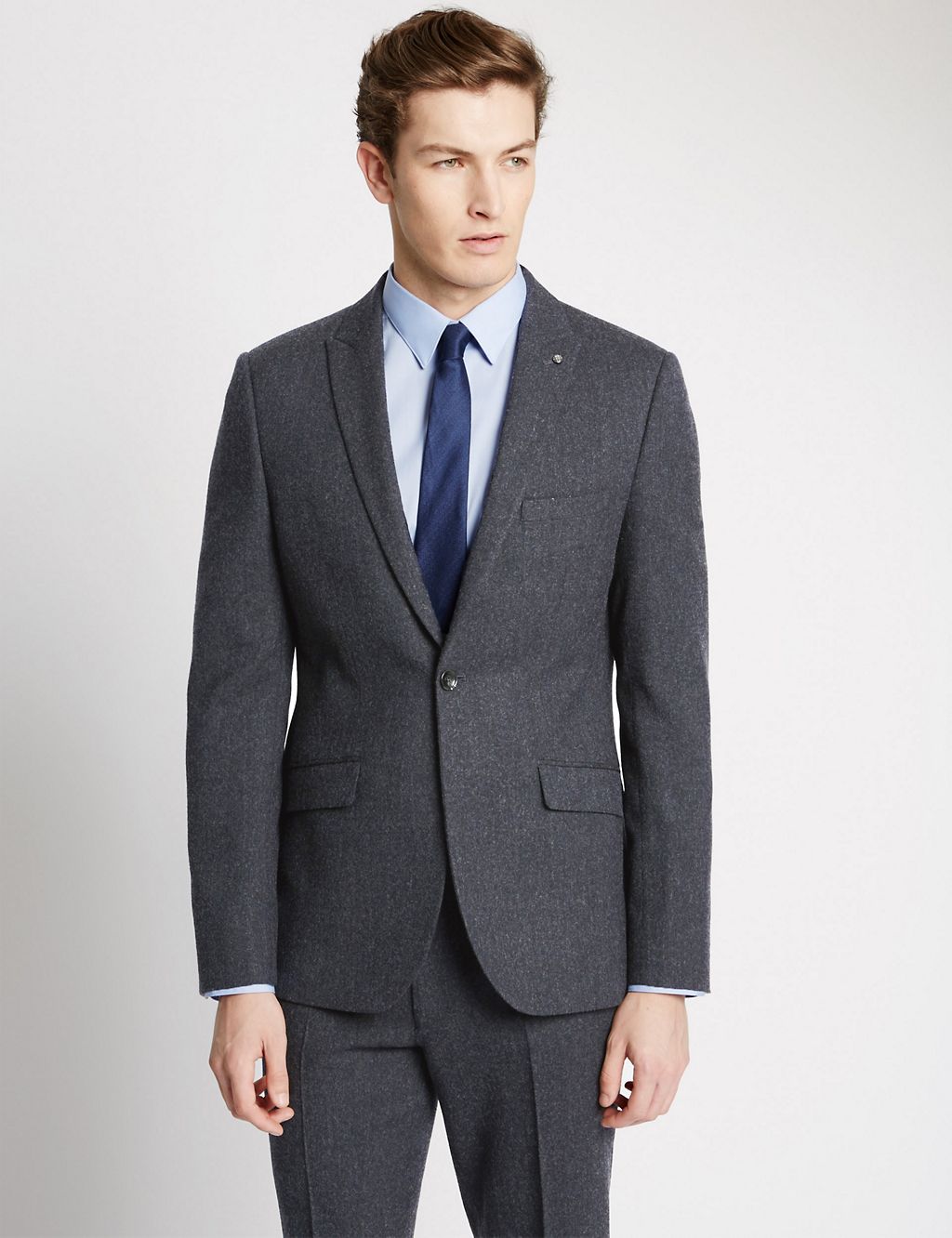 Navy Textured Modern Tailored Fit Jacket 2 of 8