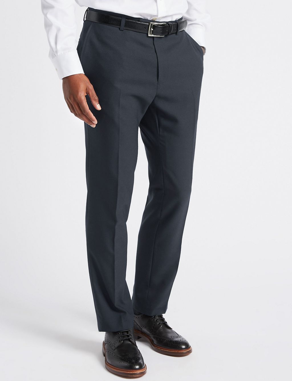 Navy Textured Slim Fit Trousers 3 of 5
