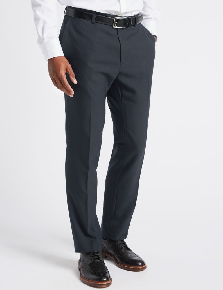 Navy Textured Slim Fit Trousers 1 of 5