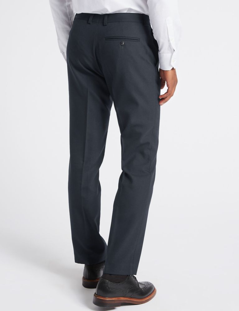 Navy Textured Slim Fit Trousers 4 of 5