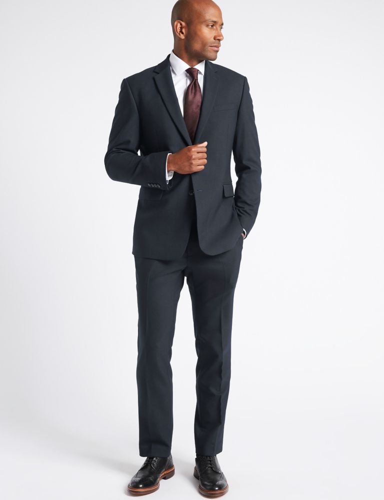 Navy Textured Slim Fit Trousers 5 of 5