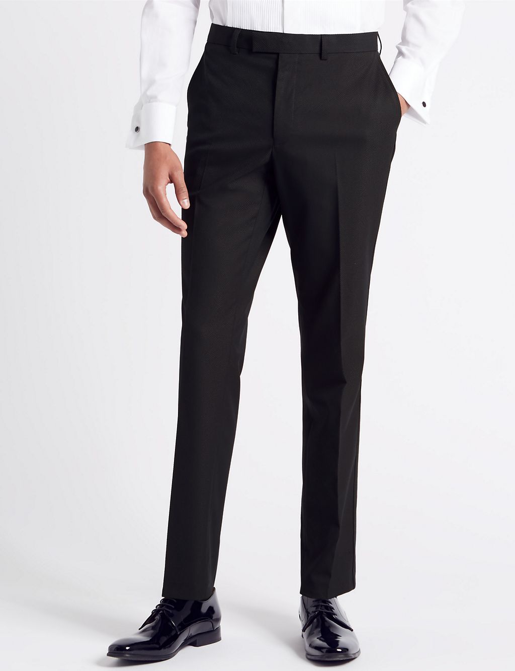 Navy Textured Slim Fit Trousers 3 of 6