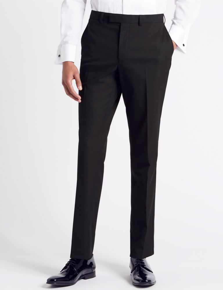 Navy Textured Slim Fit Trousers 1 of 6