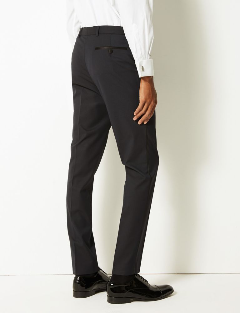 Navy Textured Slim Fit Trousers 4 of 6
